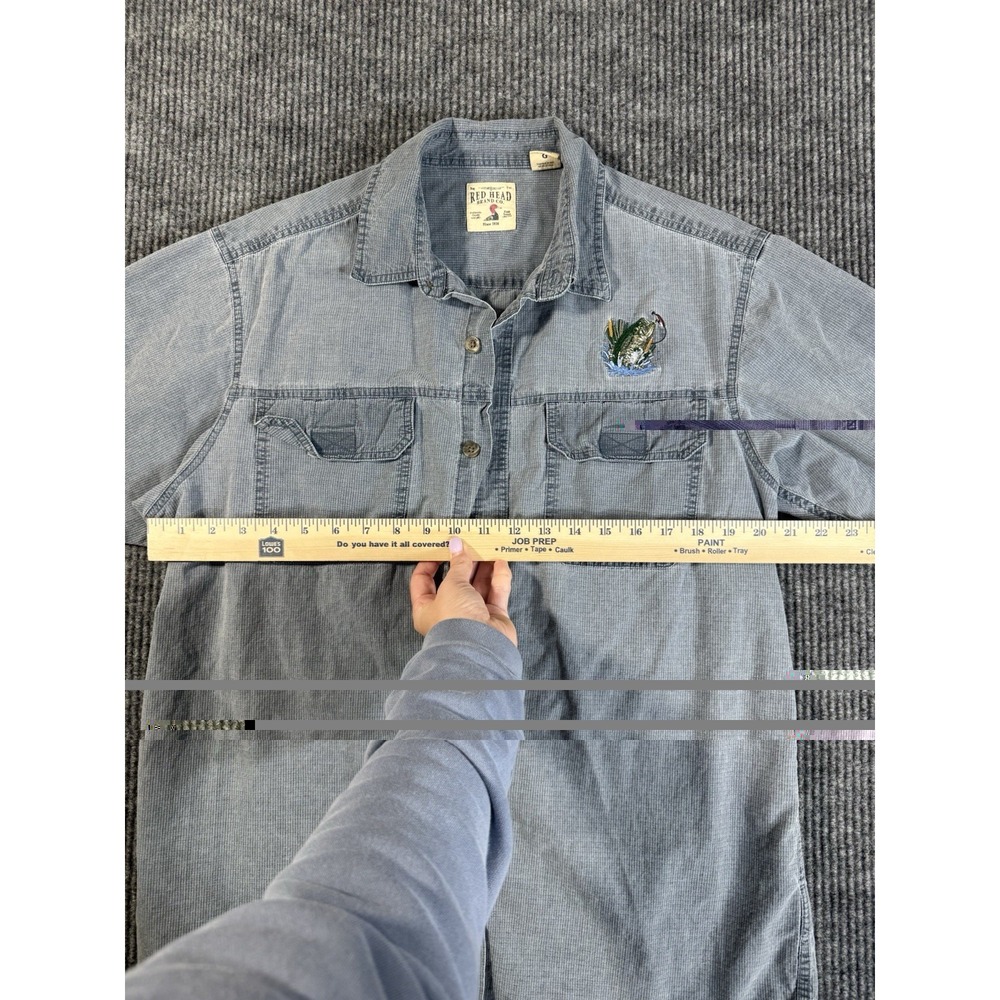 RedHead Men's Gray Chambray Short Sleeve Button-Up Cotton Shirt Fish L - Picture 7 of 8